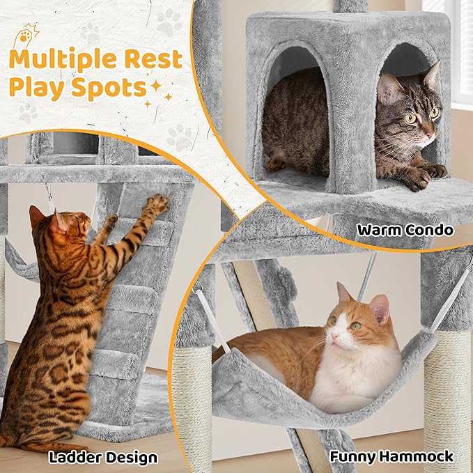 Yaheetech Cat Tree Tower Kitten Condo Scratching Post with Hammock Basket 54in
