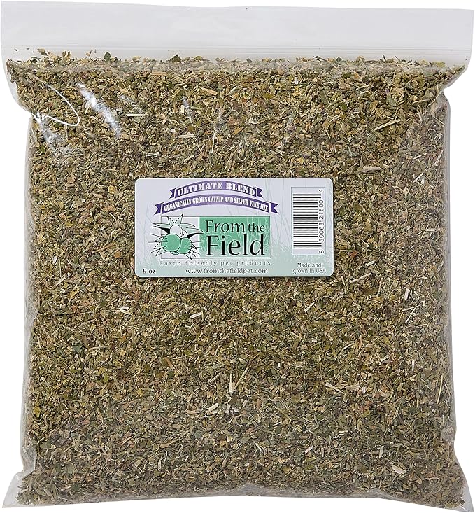 from The Field | Ultimate Blend Catnip & Silver Vine | Premium USA-Grown Catnip for Toys & Playtime | Fresh, Potent, Non-Toxic, Eco-Friendly | Safe for Kittens & Cats | Resealable 9 Oz Bag