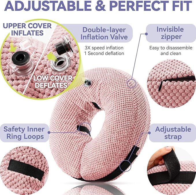 Soft Inflatable Dog Cone Collar for Small Medium Large Dogs - Neck Donut E Collar Alternative for Recovery After Surgery - Pink S
