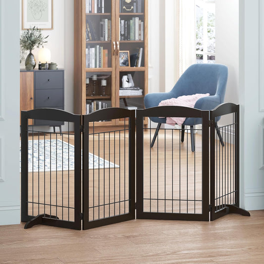 Spirich Freestanding Wire Pet Gate for Dogs, 30 inches Tall Dog Gate for The Houes, Doorway, Stairs, Pet Puppy Safety Fence,Set of Support Feet Included (Espresso, 4 Panels) ASIN: B07T8Z8NKL