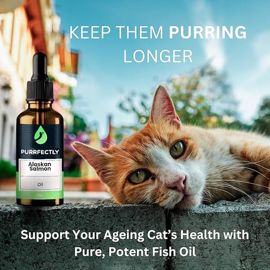 PURRFECTLY Omega-3 Fish Oil for Cats | Premium Senior Blend | Promotes Heart, Immune, Coat & Joint Health | Advanced Alaskan Salmon Oil for Aging Cats | Omega 3, 6 & 9 EPA & DHA (4 Fl Oz (Pack of 1)