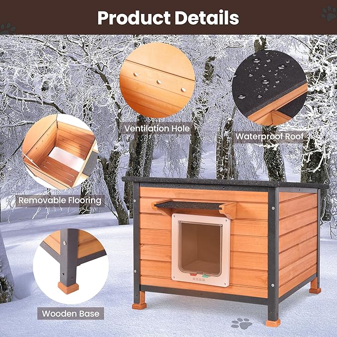 Outdoor Insulated Cat House Weatherproof for Winter, Feral Cat Shelter with Insulated Liner, All Round Metal Frame Wooden Condos, Indoor and Outdoor Use for Cat, Rabbit and Small Animal