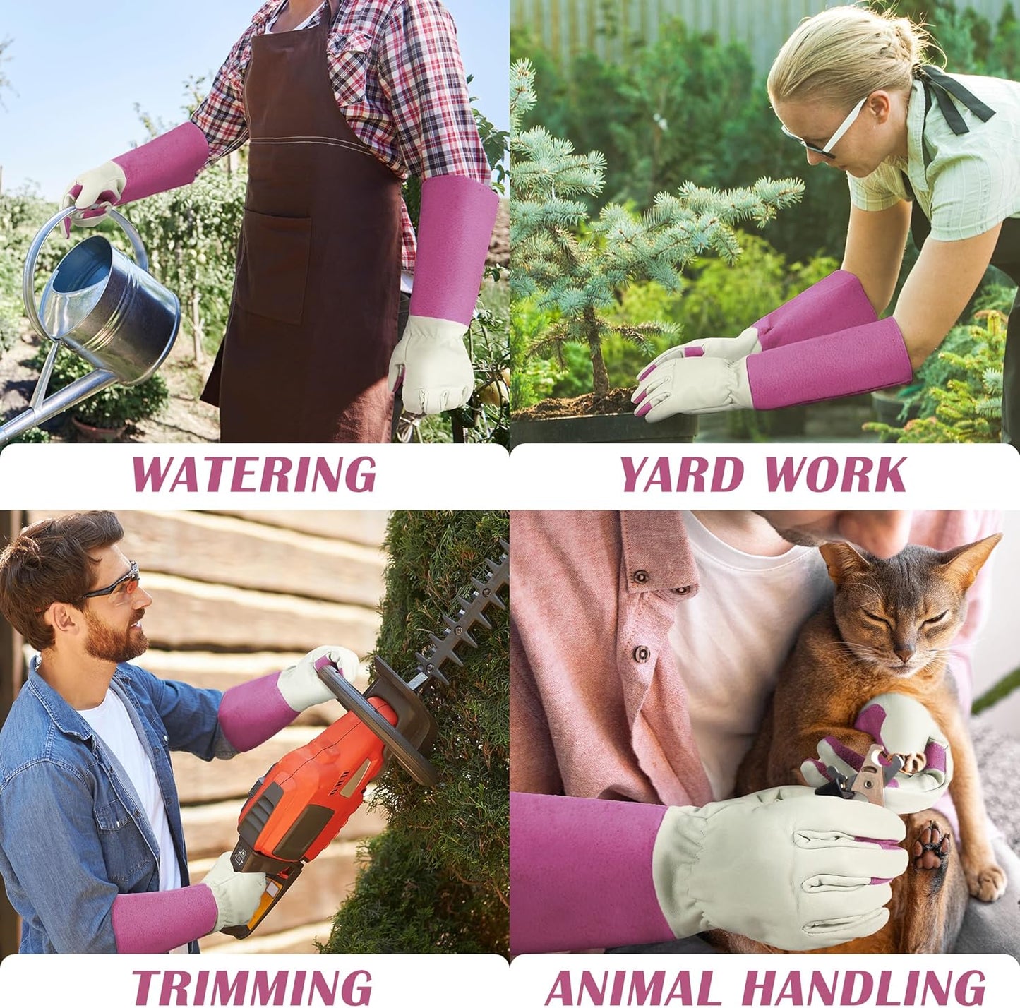 HANDLANDY Rose Pruning Gardening Gloves for Men & Women, Thornproof Long Gauntlet Gloves, Pigskin Leather - Breathable & Durability (Medium)