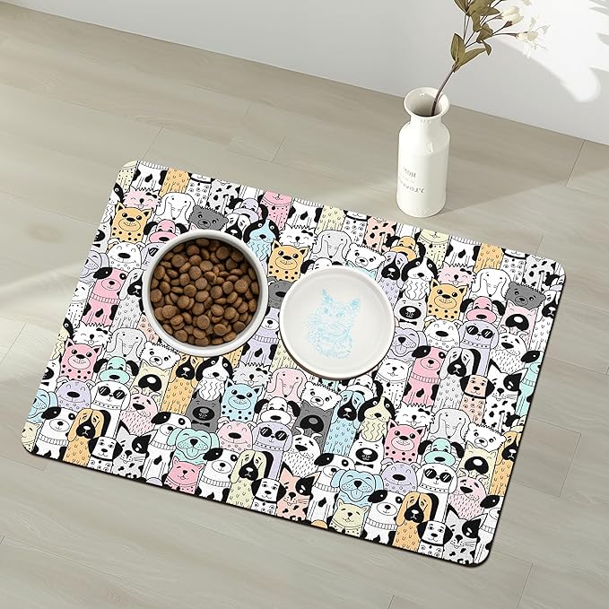 Pet Feeding Mat for Floors Waterproof Dog Mat for Food and Water Absorbent Quick Dry Non Slip mat for Cat Bowls