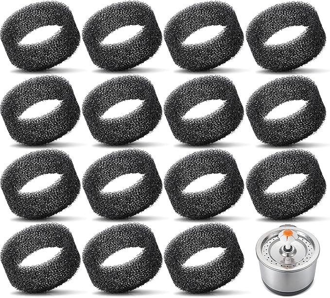 Enhon 16 Pieces Pet Fountain Foam Filters Round Sponge Black Filter Foam Cat Fountain Replacement Filter for 2.5 L/ 84 oz Stainless Steel Cat Pet Drinking Water Stay Healthy Clean