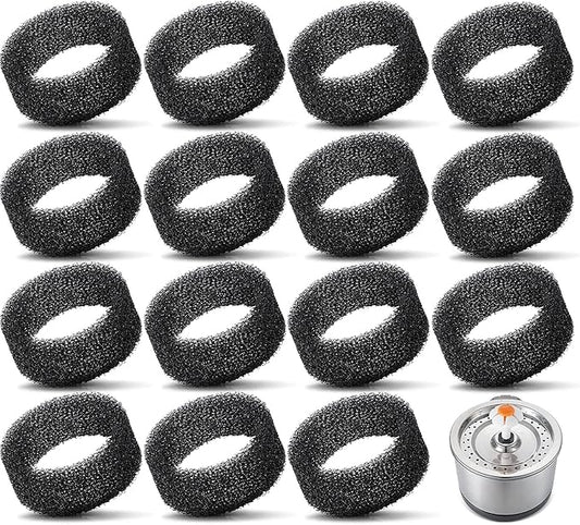 Enhon 16 Pieces Pet Fountain Foam Filters Round Sponge Black Filter Foam Cat Fountain Replacement Filter for 2.5 L/ 84 oz Stainless Steel Cat Pet Drinking Water Stay Healthy Clean