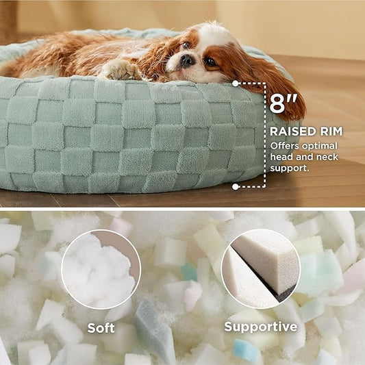 Bedsure Dog Bed for Small Dogs - Donut Pet Bed for Puppy Kitten with Anti Slip Bottom, Round Sherpa Dog Beds with Washable Removable Cover, Garden Green, 23x23x8 inches