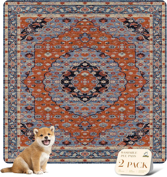 nunubaby Washable Pee Pads for Dogs, Stylish, Non-Slip and Leak-Proof Pee Pads. Reusable Potty Pads for Dogs for Crates and Floors.(Red/Multi, 54" x54")