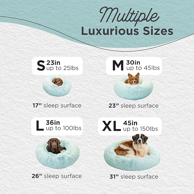 Best Friends by Sheri Original Calming Donut Dog and Cat Bed, Shag Faux Fur, Baby Blue, (23in x 23in) - Anxiety Relief for Pets Up to 25 lbs