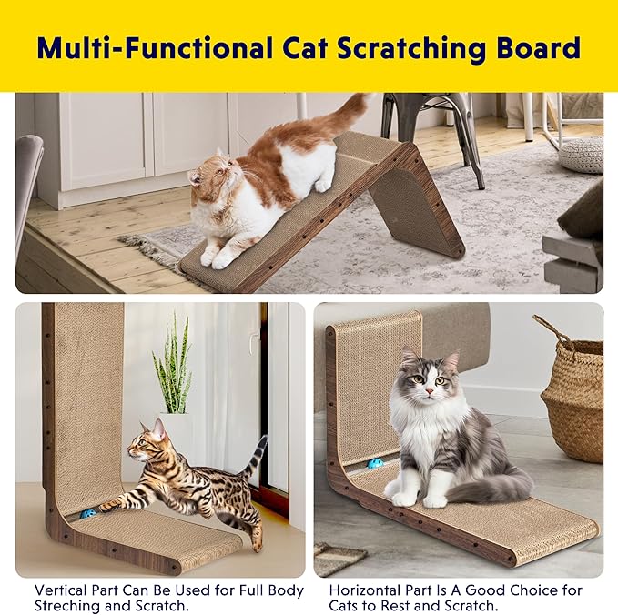 FluffyDream Cat Scratcher Cardboard, Scratching Pad House Bed Furniture Protector, Infinity Shape (Wood, L-Shaped)