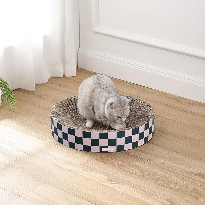 CSR1010C Nelson 20.13" Modern Cardboard Round Bowl Cat Scratcher with Catnip, Peony