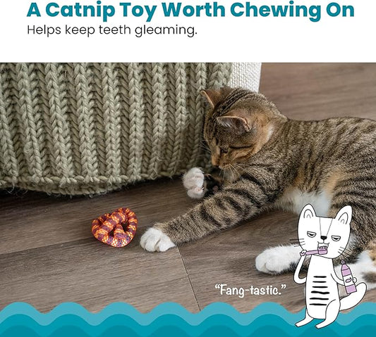 Catstages Plaque Away Pretzel Cat Toy – Interactive Catnip Dental Chew Toy to Help Clean Teeth, Fun for Play and Chewing, Orange