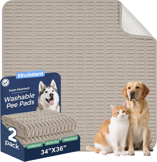 Washable Pee Pads for Dogs, 2 Pack Reusable Puppy Pads Dog Pads, Non-Slip Dog Pee Pads, Leakproof Pet Pee Pads Wee Wee Pads for Dogs. (Brown, 34"x36"(Pack of 2))