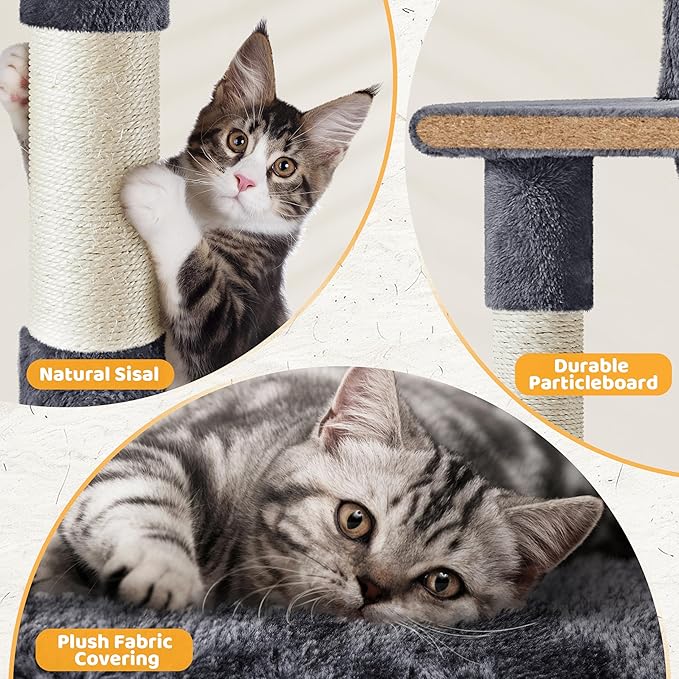 Yaheetech 54in Cat Tree, Multi-Level Cat Tower with Scratching Posts, Spacious Condo and Hammock, Ideal Activity Center for Indoor Kittens, Dark Gray