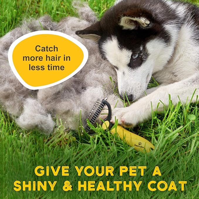 Deshedding Dog Brush - Double-Sided Pet Hair Remover for Cats & Dogs - Yellow Undercoat Grooming Rake for Shedding and Dematting