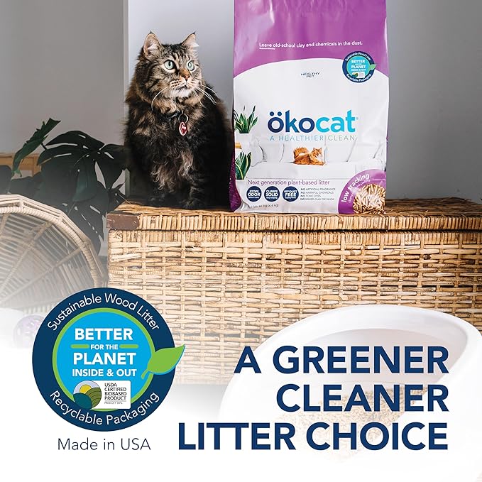 ökocat Less Mess Low Tracking Wood Clumping Cat Litter Mini- Pellets, Unscented, 27.5 pounds XL - Natural Ingredients, Stops Odor, Clumps Solid, 99% Dust Free, Great for Long-Hair Breeds