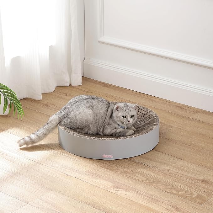 CSR1010K Nelson 20.13" Modern Cardboard Round Bowl Cat Scratcher with Catnip, Fog