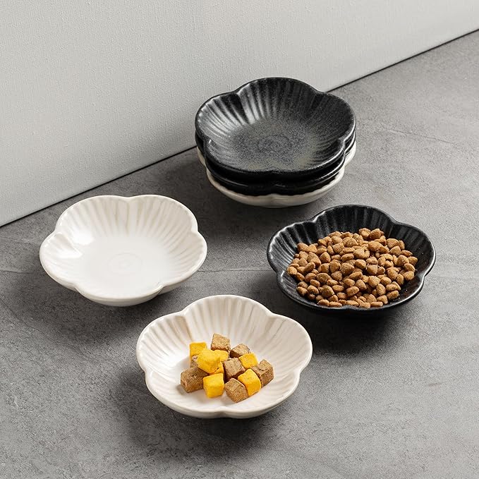 Cat Food Bowls, Ceramic Cat Plates, Dish for Food, Water and Snack, 4.72 Inch, Indoor and Outdoor Use, Kitten Puppy and Small Animals Bowls Set of 3 (White)