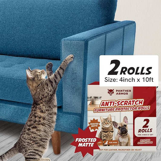 Panther Armor Frosted Matte Cat Scratch Tape for Furniture, Couch Protector, Single Side Sticky Tape for Pets to Stop Scratching, 4 in x 10ft, No Pins Required, Corner Protection