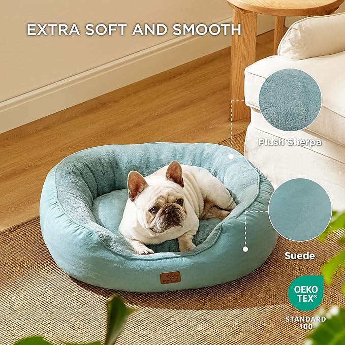 Bedsure Dog Bed for Medium Dogs - Round Washable Medium Pet Bed, Anti-Slip Donut Fluffy Plush Indoor Fur Cat Bed, 30 inches, Washed Blue