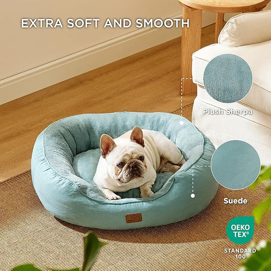 Bedsure Dog Bed for Medium Dogs - Round Washable Medium Pet Bed, Anti-Slip Donut Fluffy Plush Indoor Fur Cat Bed, 30 inches, Washed Blue