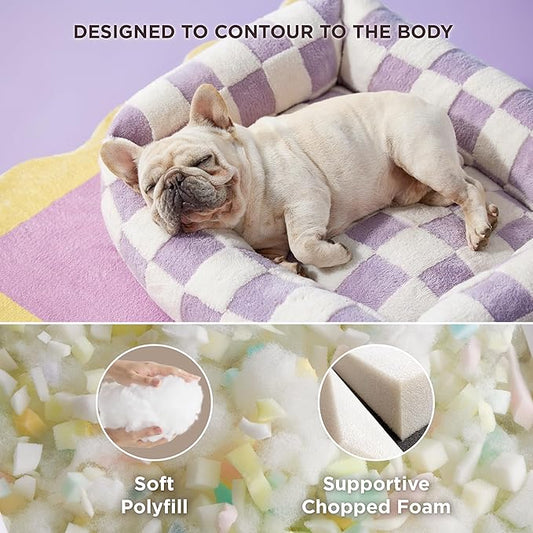 Lesure Cute Dog Bed for Medium Dogs - Washable Pet Beds,Cozy Rectangle Orthopedic Sofa with Jacquard Shaggy Plush & Anti Slip Bottom,30x24x8inches