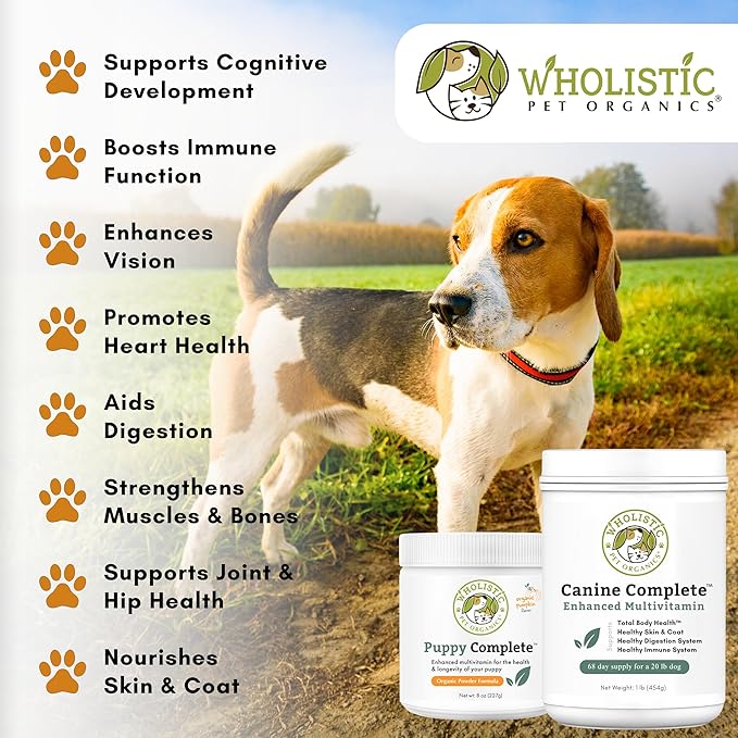 Wholistic Pet Organics Canine Complete - Dog Multivitamin Powder - 2 Lb - Daily Dog Vitamins and Supplements for Homemade Food - Immune System, Skin, Coat & Overall Health - Small and Large Breed