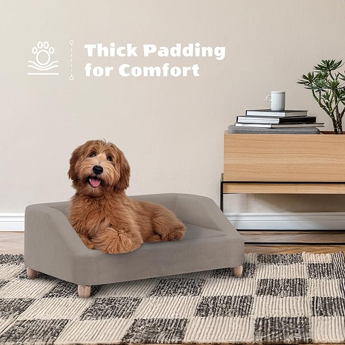 Critter Sitters 36-In. Microfiber Tan Rectangular Dog Sofa for Medium-Sized Dogs, Modern and Stylish Elevated Sofa Bed for Home or Apartment, Comfortable and Easy to Clean