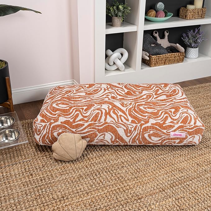 DBD3001B-XL Mabel 49.5" x 31.5" Designer Modern Ultra Soft Reversible Plush Rectangular Pet Bed with Washable Cover, Tangerine Twist