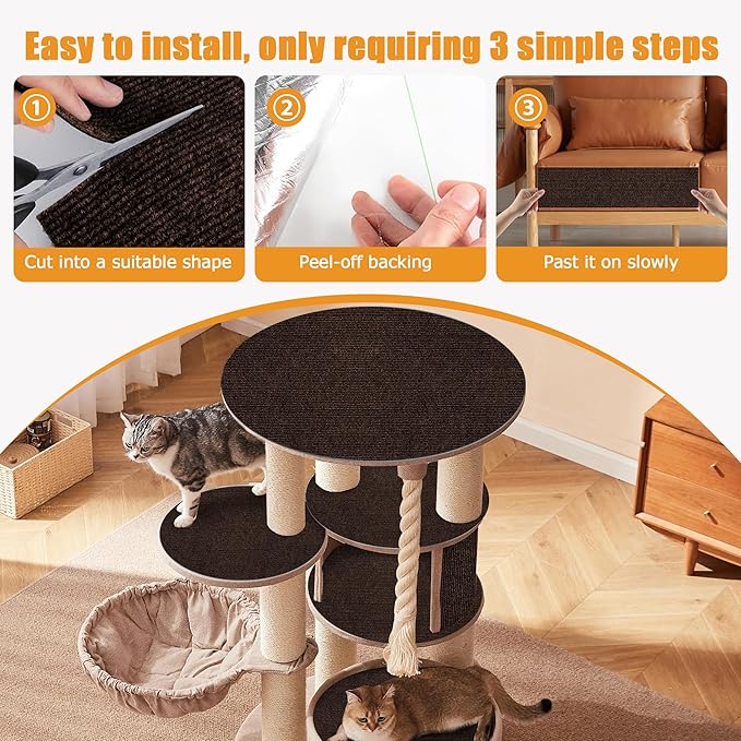 cat Scratching mat Self-Adhesive, Trimmable Furniture Protector for Couch, Sofa, Wall & Cat Trees - Durable Scratch Pad with Nano Tape, DIY Climbing Carpet for Indoor Cats (Brown, 23.6"x15.8")