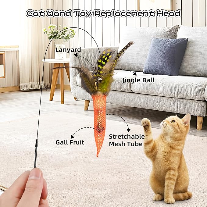 Cat Toy Set - 4 Styles Interactive Cat Feather Toy with Catnip & Dental Mesh & Bells, 2 Style Sparkle Balls & Matatabi Silvervine Sticks for Teeth Cleaning, Ideal for Cat Birthday Gifts