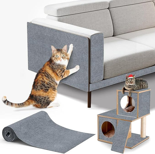 Cat Scratching mat Self-Adhesive, Trimmable Furniture Protector for Couch, Sofa, Wall & Cat Trees - Durable Scratch Pad with Nano Tape, DIY Climbing Carpet for Indoor Cats (Light Grey, 23.6"x15.8")