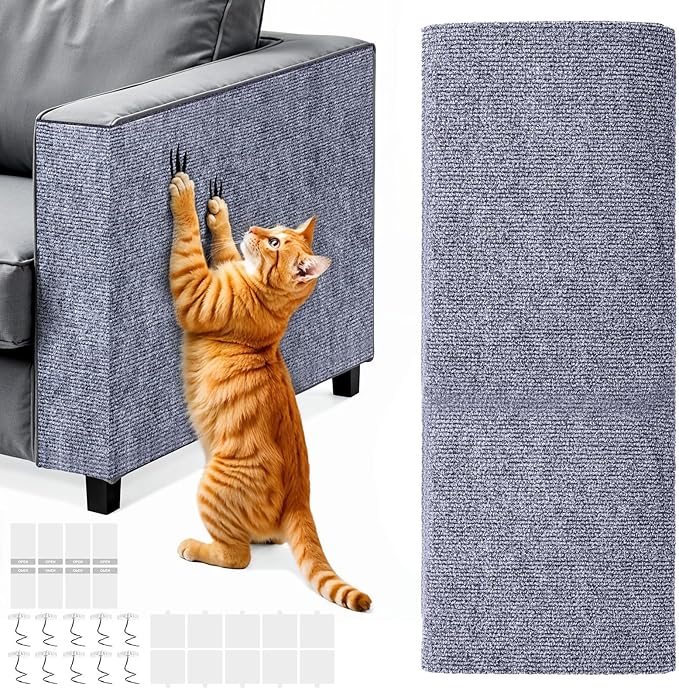 78.7x15.8 in Cat Scratch Furniture Protector, Self-Adhesive Couch Protectors from Cat Caws for Couch, Wall Trimmable (Light Gray)