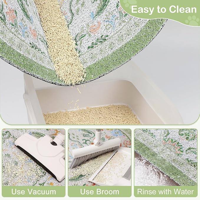 Bienbee Cat Litter Mat, 33" x 22" Large Size Litter Box Mat Rug with Non-Slip Bottom, Easy to Clean Cat Supplies Essentials for Indoor Kitty Kitten Floor,Bean-Green L