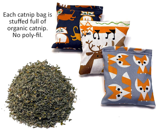 Organic Catnip Toys, Made with GOTS Certified Organic Fabric, Organic Catnip, Organic Thread, One package of 3 toys, Handmade in the USA