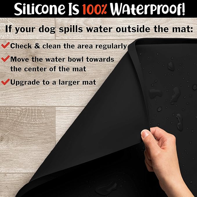 DogBuddy Dog Food Mat Waterproof Silicone Pet Feeding Mat for Dogs, Non-Slip, Easy to Clean, Black