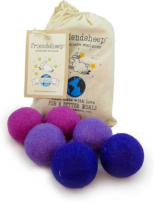 Friendsheep Eco Wool Pet Toy Ball - Cat, Ferret, Small Dog - Fair Trade, Handmade in Nepal, Eco-Friendly - 100% Wool, 6-Pack (Balls x6, Purple Rain)