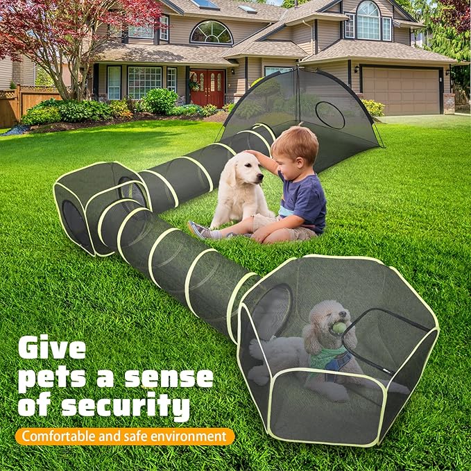 wilwolfer Outdoor Cat Enclosures for Indoor Cats- 5 in 1 Outdoor Cat Tent with Tunnel- Cat Houses for Outdoor Cats- Outdoor Cat Enclosures- Portable Pet Playpen for Cats Puppy and Small Animals black