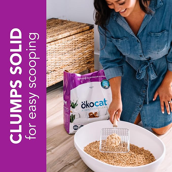 ökocat Less Mess Low Tracking Wood Clumping Cat Litter Mini- Pellets, Unscented, 14.8 pounds - Natural Ingredients, Stops Odor, Clumps Solid, 99% Dust Free, Great for Long-Hair Breeds, All Cats
