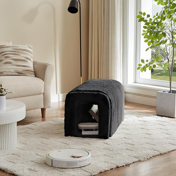 Storage Bench Pet Supplies Corduroy Bench Cat's nest to Hide for The Living Room, Entryway and Bedroom (Black)