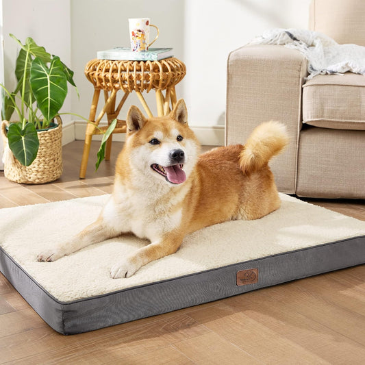 Bedsure Large Dog Bed for Crate - Orthopedic Flat Pet Beds with Removable Washable Cover, Egg Crate Foam Crate Mat, Suitable for Pet Up to 50 lbs