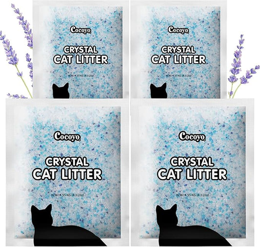 COCOYO Lavender-Scented Crystal Cat Litter I Silica Gel Cat Litter – 17.2 Lbs Value Pack (4.3 Lbs x 4)