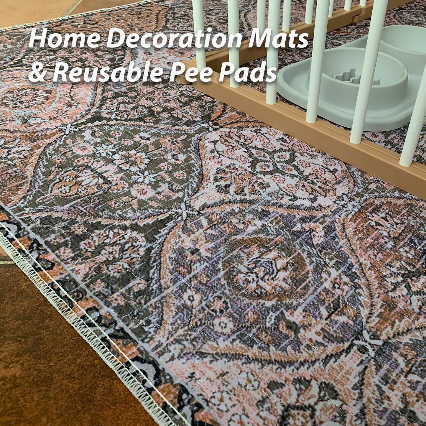 nunubaby Washable Pee Pads for Dogs, Stylish, Non-Slip and Leak-Proof Pee Pads. Reusable Potty Pads for Dogs for Crates and Floors.(Brown/Multi, 24" x48")