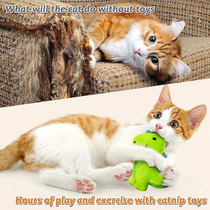 MALLMALL6 5Pcs Dinosaur Catnip Toys for Cat, Indoor Cat Chew Bite Kick Catmint Pet Supplies for Kitten Lover Gifts, Interactive Pet Toy with Cute Expression