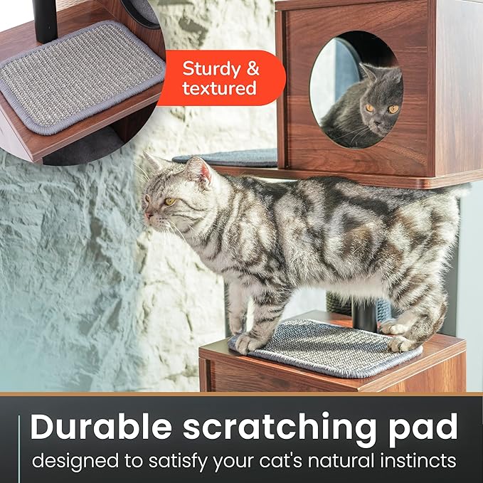 Modern Cat Tree-Sleek Wooden Furniture-Style Tower(60") Blends with Home Decor, Tallest Scratching Post(48"), 3 Cat Condos for Multi-Cat Harmony & Comfort