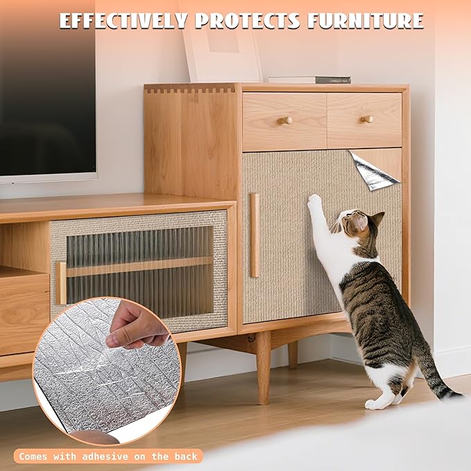Cat Scratch Furniture Protector,Couch Protector from Cat Claws,Couch Cover for Cats,Adhesive Cuttable Kitten Scratch for DIY Climbing,Suitable for Sofa,Wall,Door,Table Legs (Khaki, 39.3x15.7in)