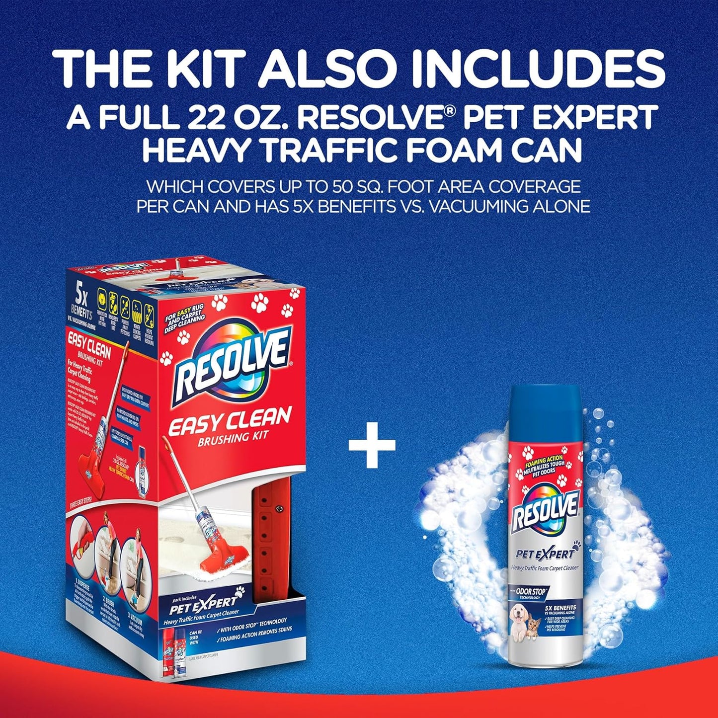 Resolve Pet Expert Easy Clean Carpet Foam Spray Refill, 2 Piece Set, Stain and Odor Remover Solution