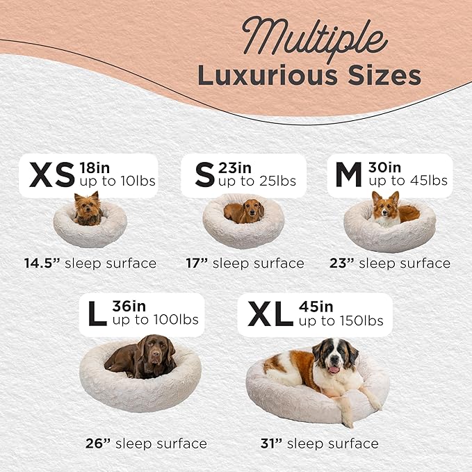 Best Friends by Sheri Original Calming Donut Dog and Cat Bed, Lux Faux Fur, Oyster, (23in x 23in) - Anxiety Relief for Pets Up to 25 lbs