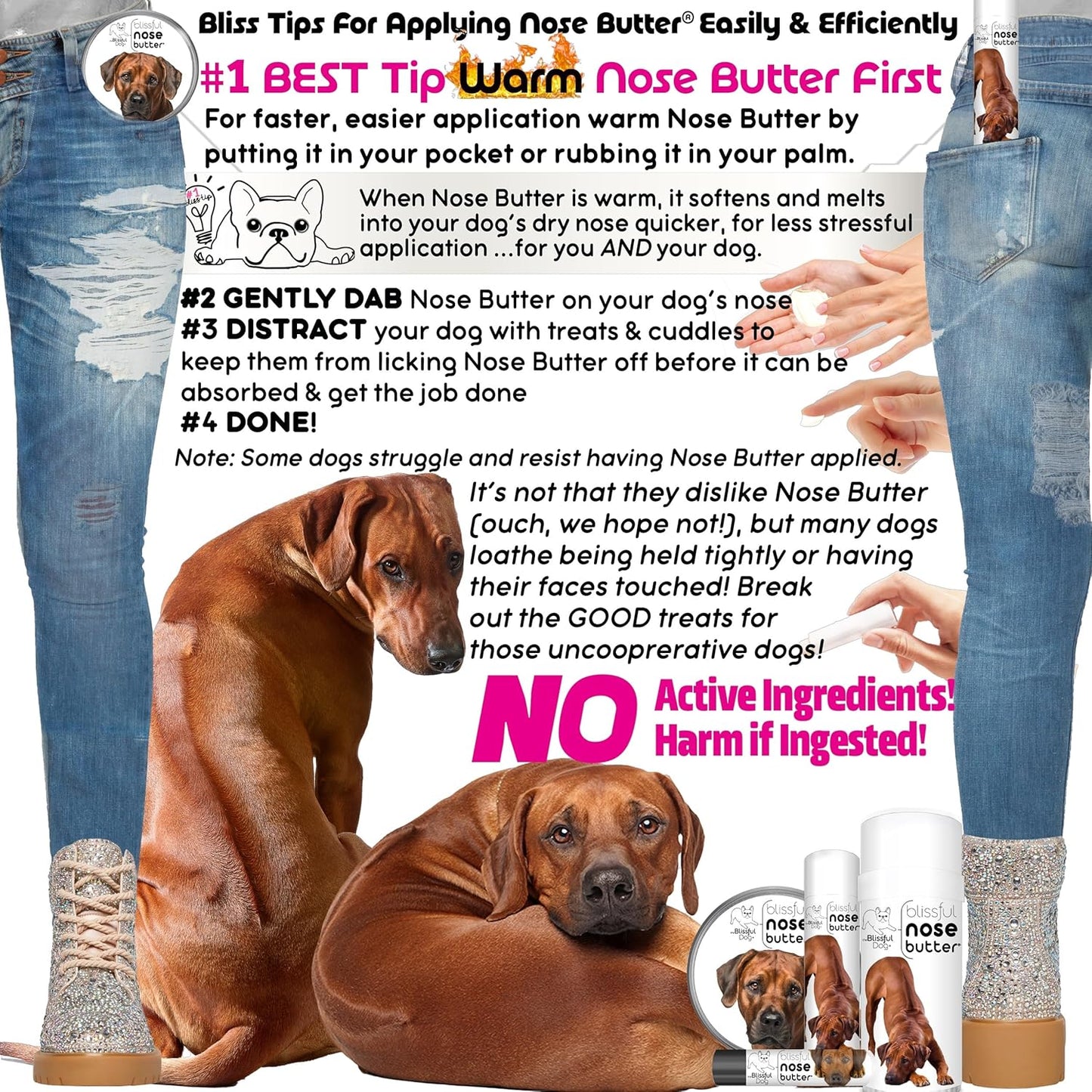 The Blissful Dog Rhodesian Ridgeback Nose Butter for Dry, Cracked Skin, Lick-Safe Dog Nose Balm with Moisturizing Shea Butter, Almond, Olive, and Essential Oils, Pet Supplies, Uncented, 8 oz.