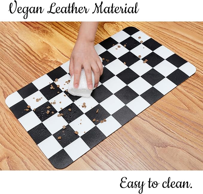 Ralxion Checkered Dog Feeding Mat, Absorbent Mats for Dog Food and Water Bowl, Dispenser, Feeder, Retro Aesthetic Black Checkerboard Pet Placemat for Dogs, Cats, Puppy Accessories, 16" X 24”